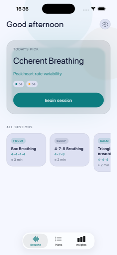 RhythmBreathe home dashboard